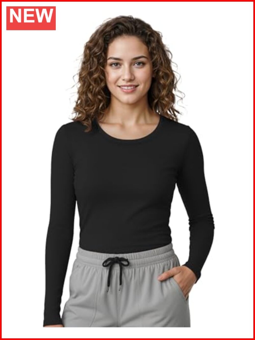 Women's Long Sleeve Underscrub Shirt Slim Fit Cotton Blend Medical Tee